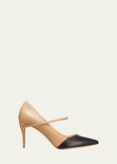 Jennifer Chamandi Lorenzo Bicolor Strap Pumps In Brown