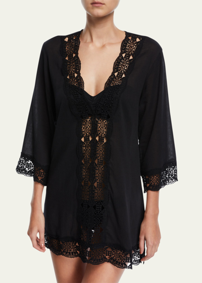 La Blanca Embroidered-inset Tunic Coverup In Black