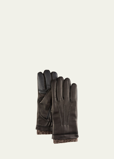 Bergdorf Goodman Men's Leather Gloves W/ Knit Lining