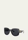 Versace Rectangle Acetate Sunglasses W/ Medusa Temples In Black