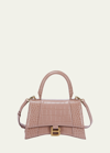 Balenciaga Hourglass Small Croc-embossed Top-handle Bag In 6310 Nude Beige