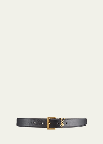 Saint Laurent Box Laque Ysl Leather Belt In Black