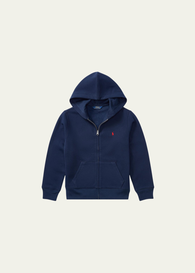 Ralph Lauren Kids' Boy's Knitted Fleece Hoodie In Blue