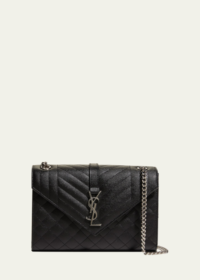Saint Laurent Envelope Triquilt Medium Ysl Shoulder Bag In Grained Leather