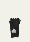 Portolano Cashmere Tech Gloves With Swarovski Heart In Black