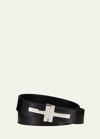 Tom Ford Men's Double T Leather Belt In Black