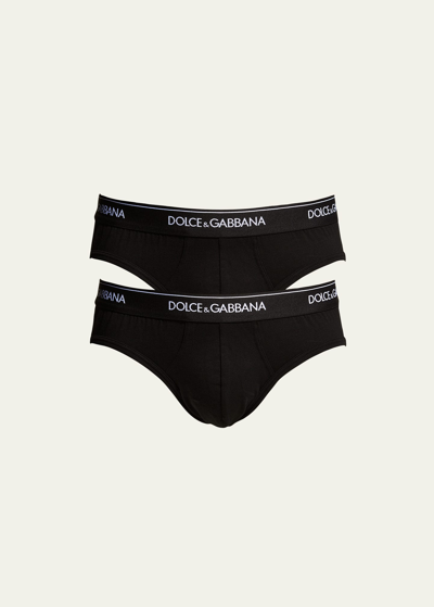 Dolce & Gabbana Men's 2-pack Slip Medio Briefs In Black