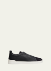 ZEGNA MEN'S TRIPLE-STITCH MIX-LEATHER SLIP-ON SNEAKERS