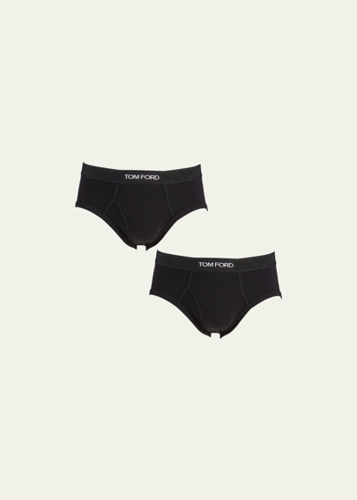 Tom Ford Men's 2-pack Solid Jersey Logo-waist Briefs In Black