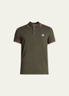 Moncler Men's Tipped Cotton Pique Polo Shirt In Green