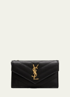 Saint Laurent Ysl Monogram Ziptop Flap Card Case In Grained Leather