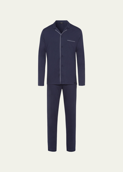 Hanro Men's Night & Day Knit Pajama Set In Blue
