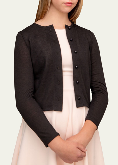 Un Deux Trois Kids' Girl's Long-sleeve Cardigan In Black