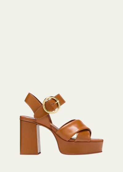 See By Chloé Lyna Leather Platform Sandals In Brown