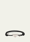 Prada Men's Braided Napa Leather Bracelet With Triangle Logo In Black