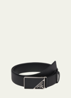 Prada Men's Saffiano Buckle Belt In Black