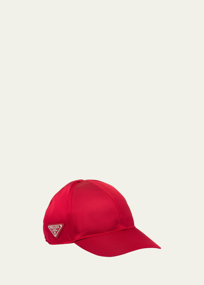 Prada Men's Re-nylon Baseball Cap In Red