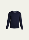Bergdorf Goodman Men's Solid Cashmere V-neck Sweater In Blue