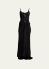Giorgio Armani High-low Front Ruched Jersey Gown In Black