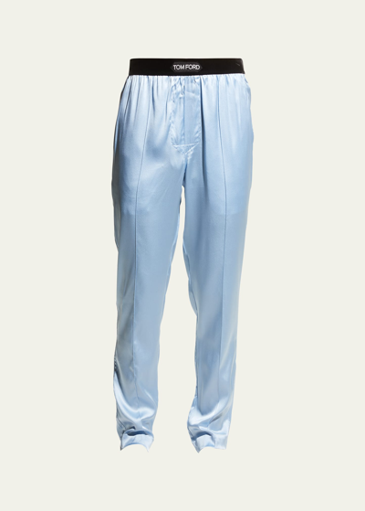 Tom Ford Men's Solid Silk Pajama Pants In Blue