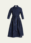 Rickie Freeman For Teri Jon Metallic Jacquard Belted Shirtdress In Blue