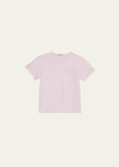 Dolce & Gabbana Kids' Girl's Logo Patch Short-sleeve Shirt In Pink