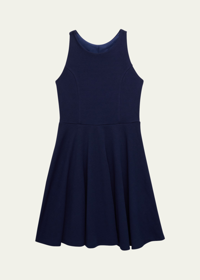 Un Deux Trois Kids' Girl's Textured Racerback Dress In Blue