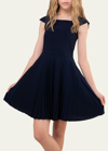 Un Deux Trois Kids' Girl's Pleated Cap Sleeve Dress In Black