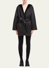 Prada Reversible Hooded Shearling Wrap Coat In Black
