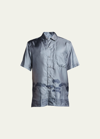 Brioni Men's Roman Tree-print Silk Camp Shirt In Gray