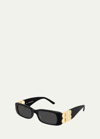 Balenciaga Men's Rectangle Mirror B Acetate Sunglasses In Black