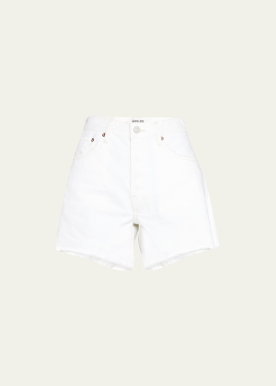 Agolde Parker Long Frayed Shorts In White