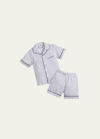Petite Plume Kids' Boy's French Ticking Striped Pajama Set W/ Contrast Piping In Blue