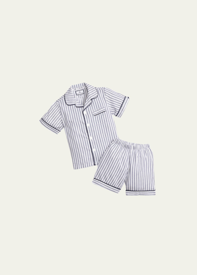 Petite Plume Boy's French Ticking Striped Pajama Set W/ Contrast Piping