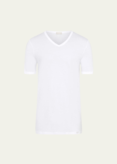 Hanro Men's Cotton V-neck T-shirt In White
