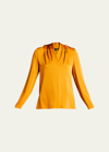 Kobi Halperin Nellie Pleated V-neck Long-sleeve Blouse In Gold