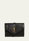 Saint Laurent Envelope Small Ysl Flap Wallet In Grained Leather In Black
