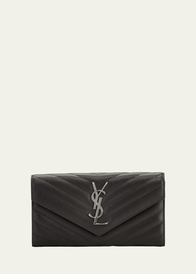 Saint Laurent Ysl Monogram Large Flap Wallet In Grained Leather