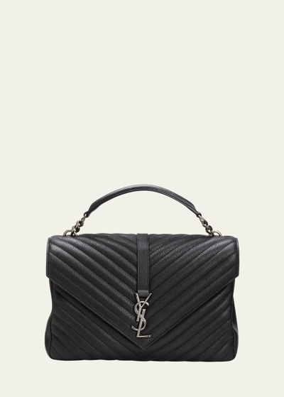 Saint Laurent College Large Flap Ysl Shoulder Bag In Quilted Leather