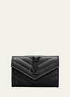 Saint Laurent Ysl Monogram Small Flap Wallet In Grained Leather