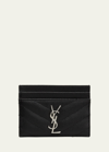 Saint Laurent Ysl Monogram Card Case In Grained Leather