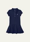 Ralph Lauren Kids' Girl's Short-sleeve Knit Drop-waist Polo Dress In Blue