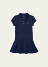 Polo Ralph Lauren Kids' Girl's Short-sleeve Knit Drop-waist Polo Dress In Blue