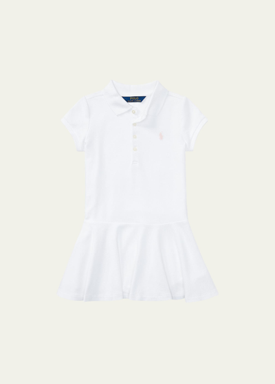 Ralph Lauren Kids' Girl's Short-sleeve Knit Drop-waist Polo Dress In White