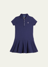 Ralph Lauren Kids' Girl's Logo Embroidered Drop-waist Polo Dress In Blue