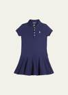 Polo Ralph Lauren Kids' Girl's Logo Embroidered Drop-waist Polo Dress In Blue