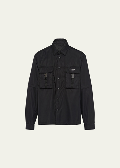 Prada Men's Re-nylon Cargo Sport Shirt In Black