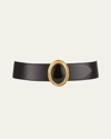 Saint Laurent Cabachon Buckle Leather Belt In Black