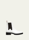 Christian Louboutin Men's Motok Red Sole Leather Chelsea Boots In White