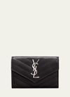 Saint Laurent Ysl Monogram Small Flap Wallet In Grained Leather In Black